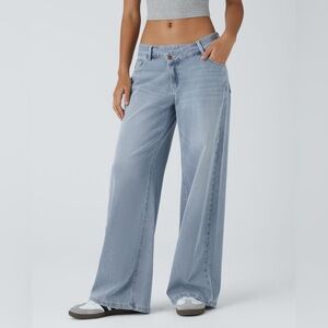 NWT Halara Flex™ denim Asymmetric Low Rise Pockets Baggy Wide Leg XL tall jeans